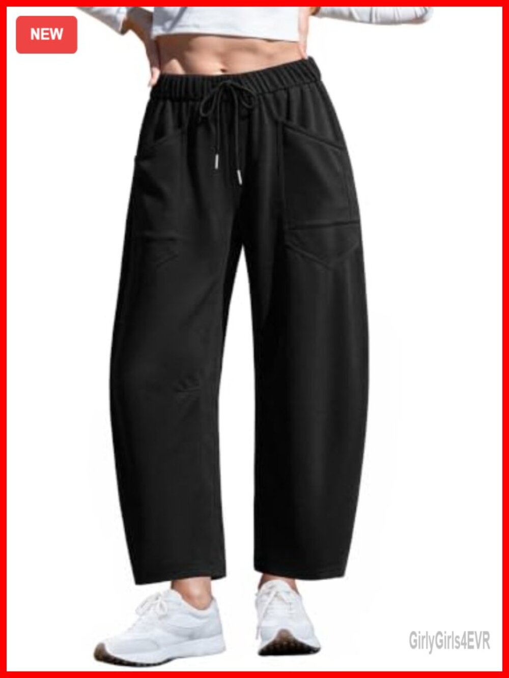 Barrel Sweatpants Elastic Waist Wide Leg Pockets Cotton Polyester